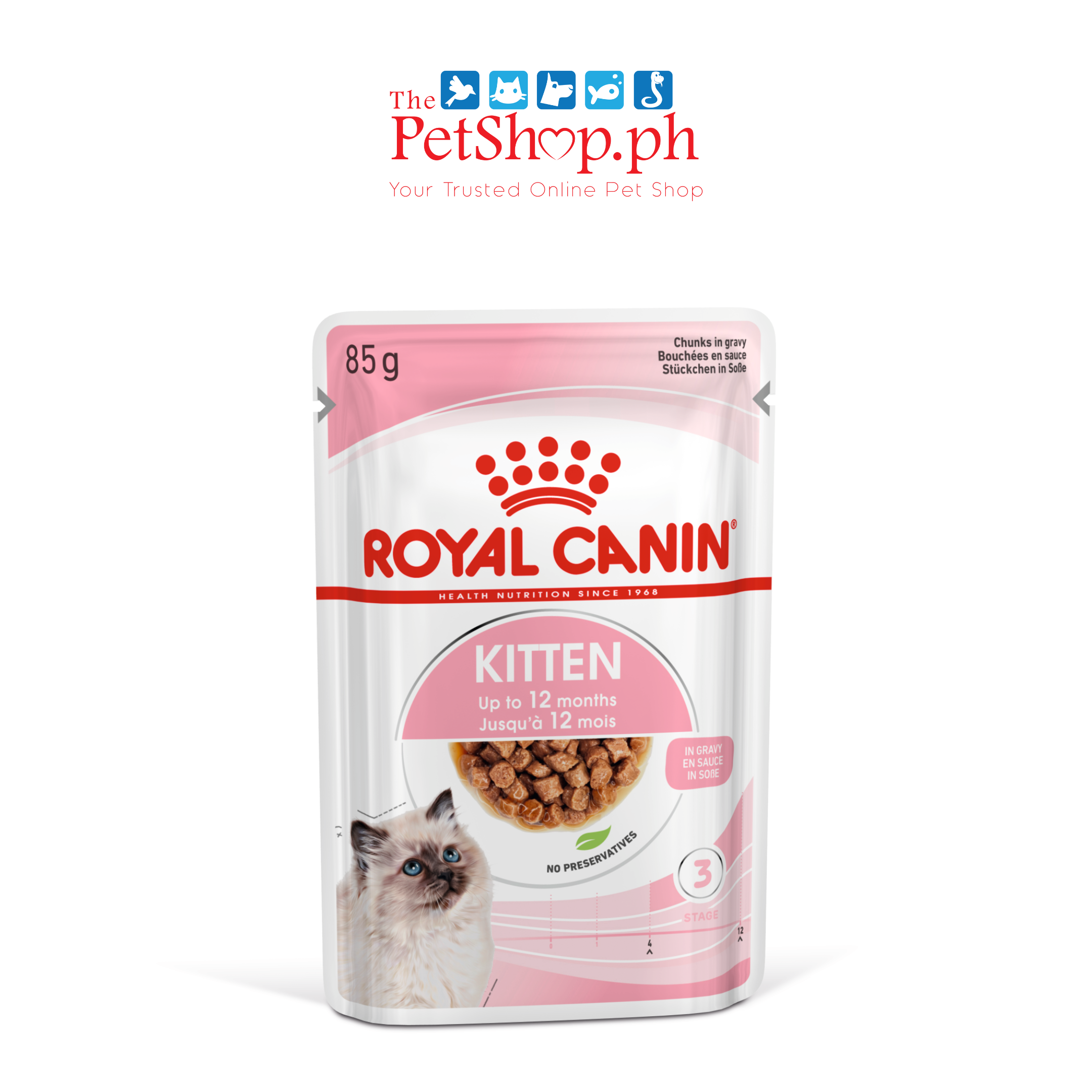 Royal Canin Kitten Instinctive 85g Set of 12 Gravy Wet Cat Food - Feline Health Nutrition