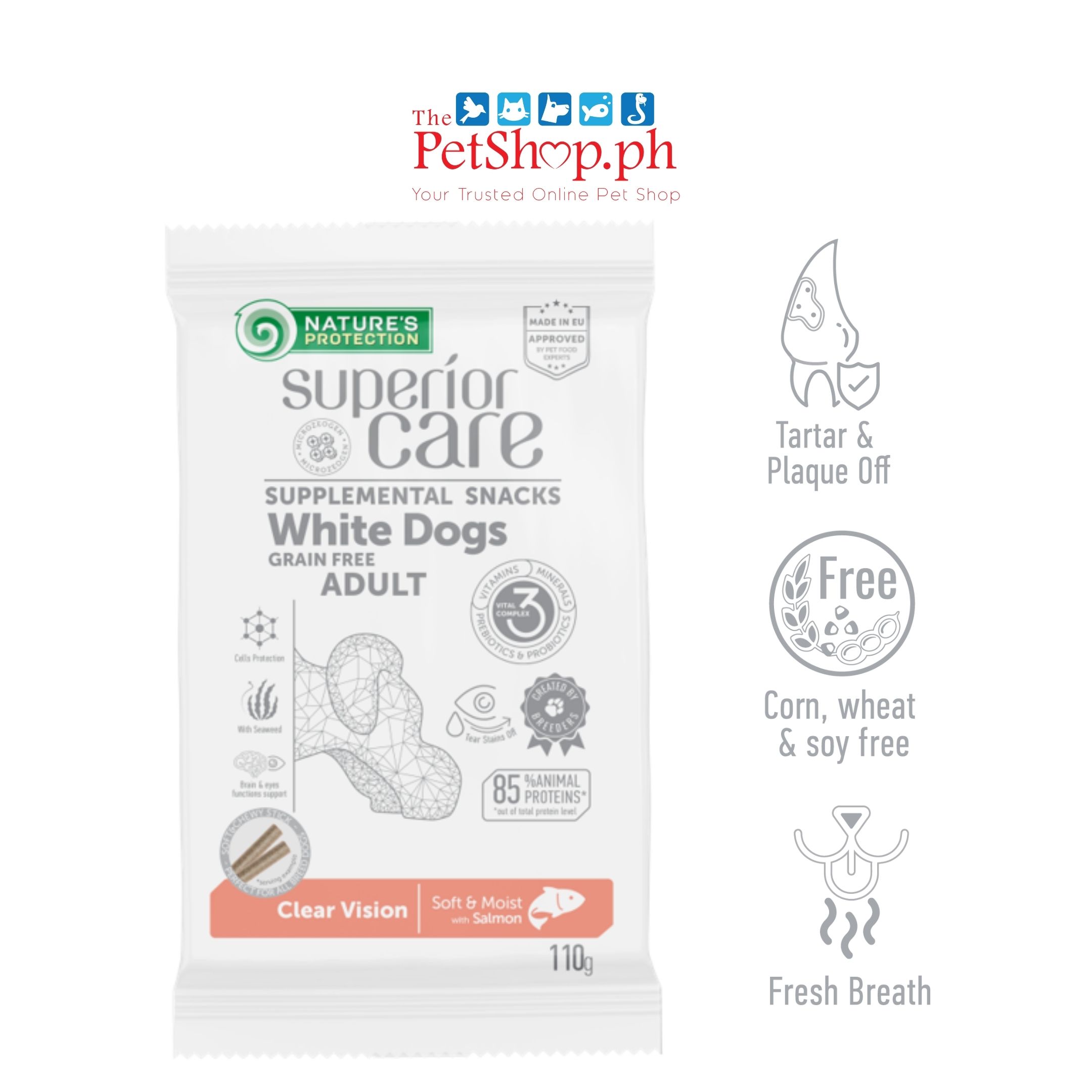 Nature's Protection Superior Care Supplemental Snacks for White Dogs - Clear Vision with Salmon 110g 	