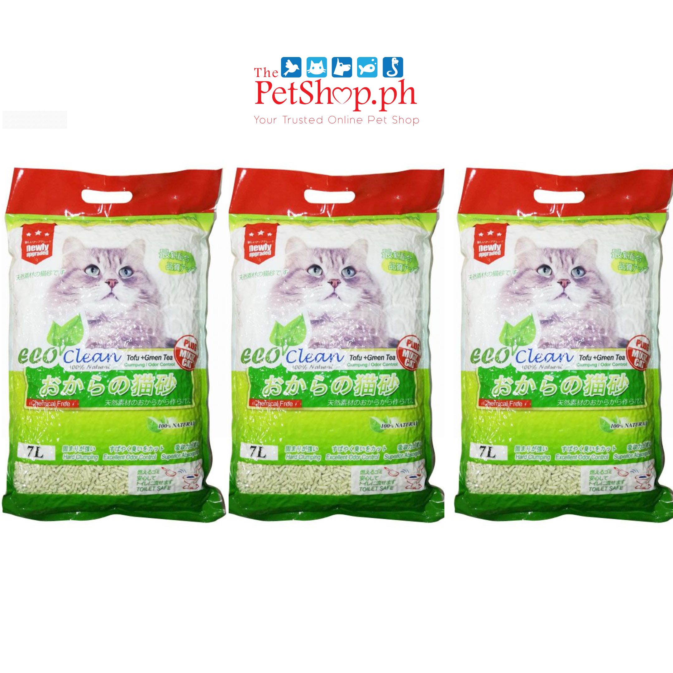 Eco Clean Tofu Set of 6 - Green Tea Scent Cat Litter Clumping 7L