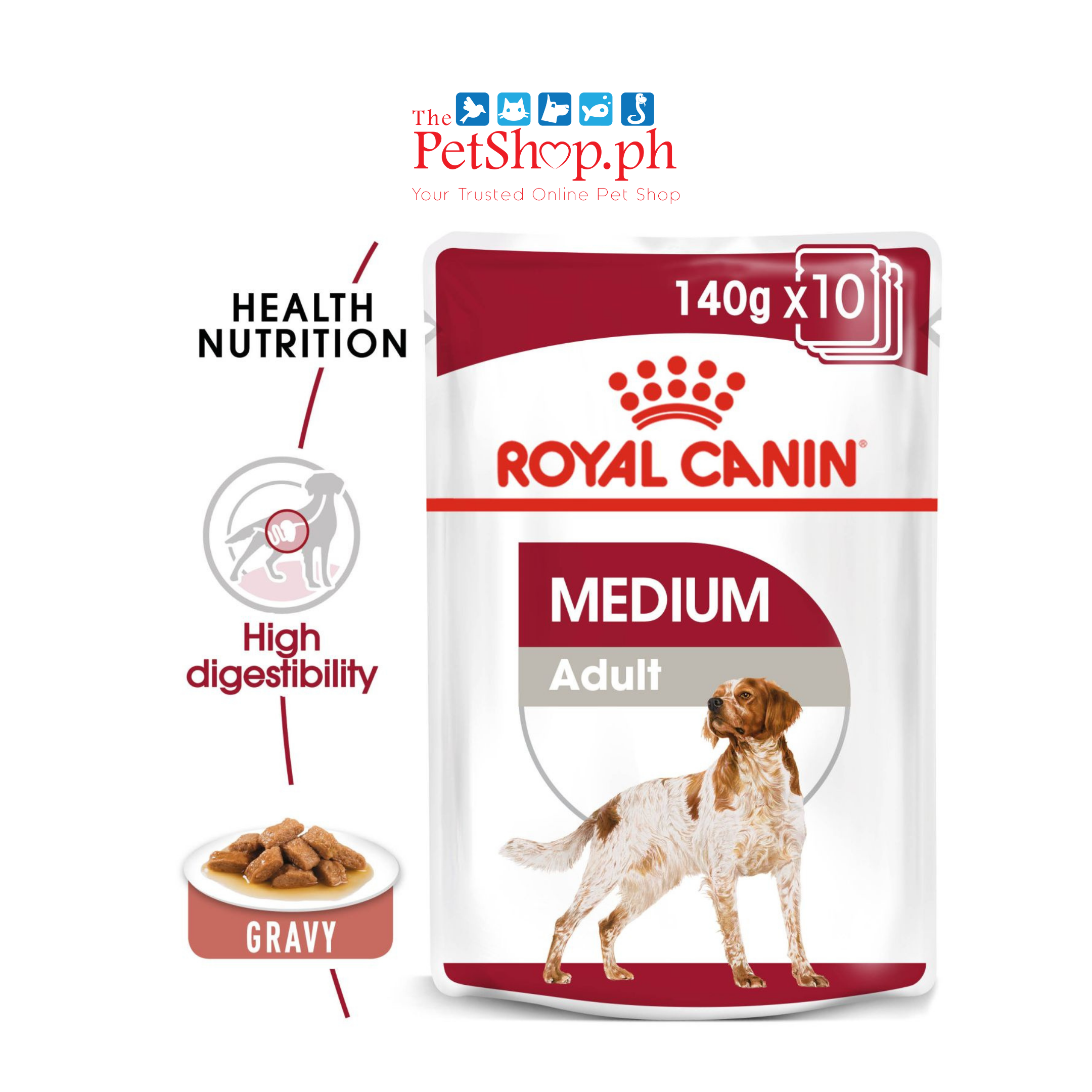 Royal Canin Medium Adult Wet 140g Dog Food  - Set of 10 Size Health Nutrition