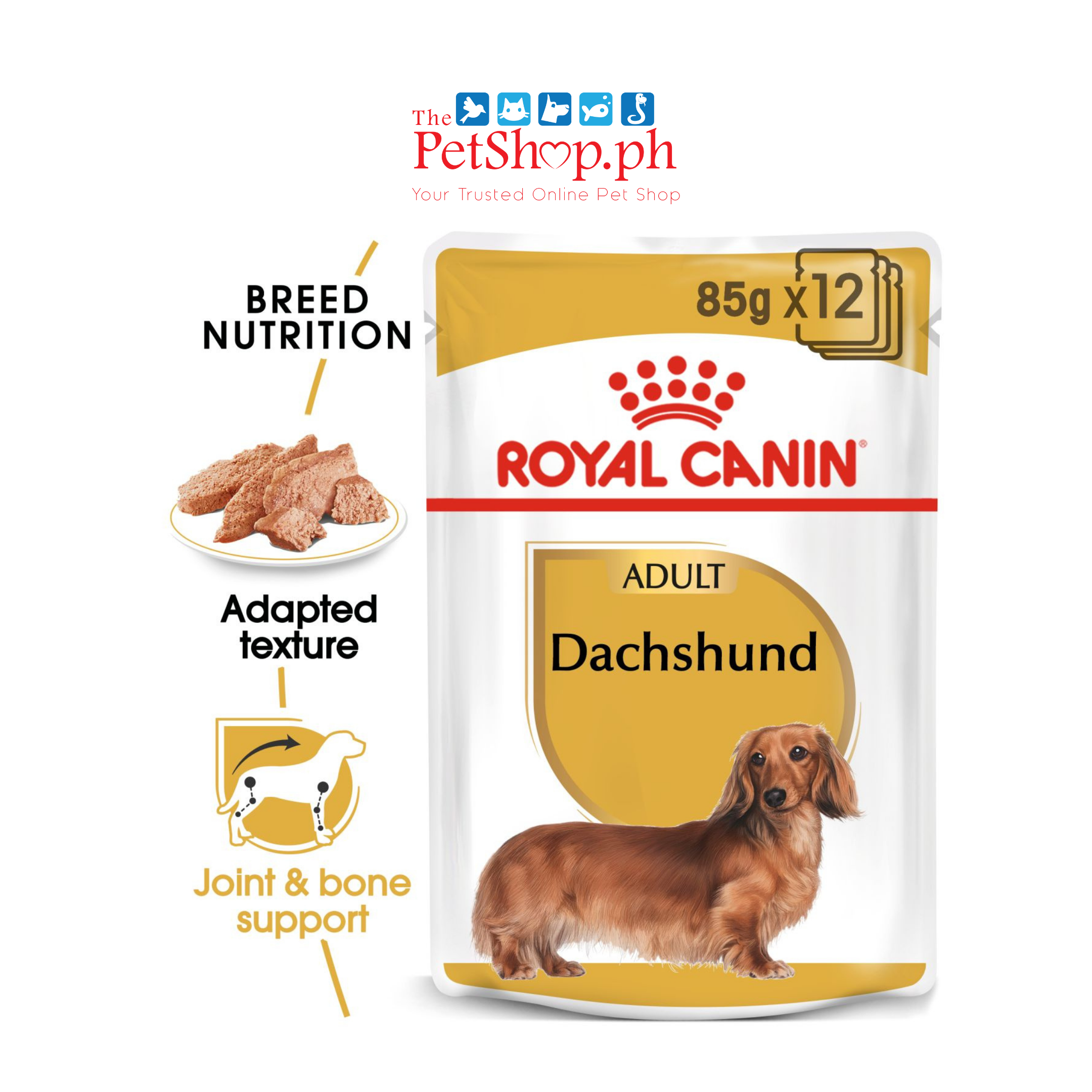 Royal Canin Dachshund Adult 85g - Set of 12 Pouch Wet Dog Food  Breed Health Nutrition