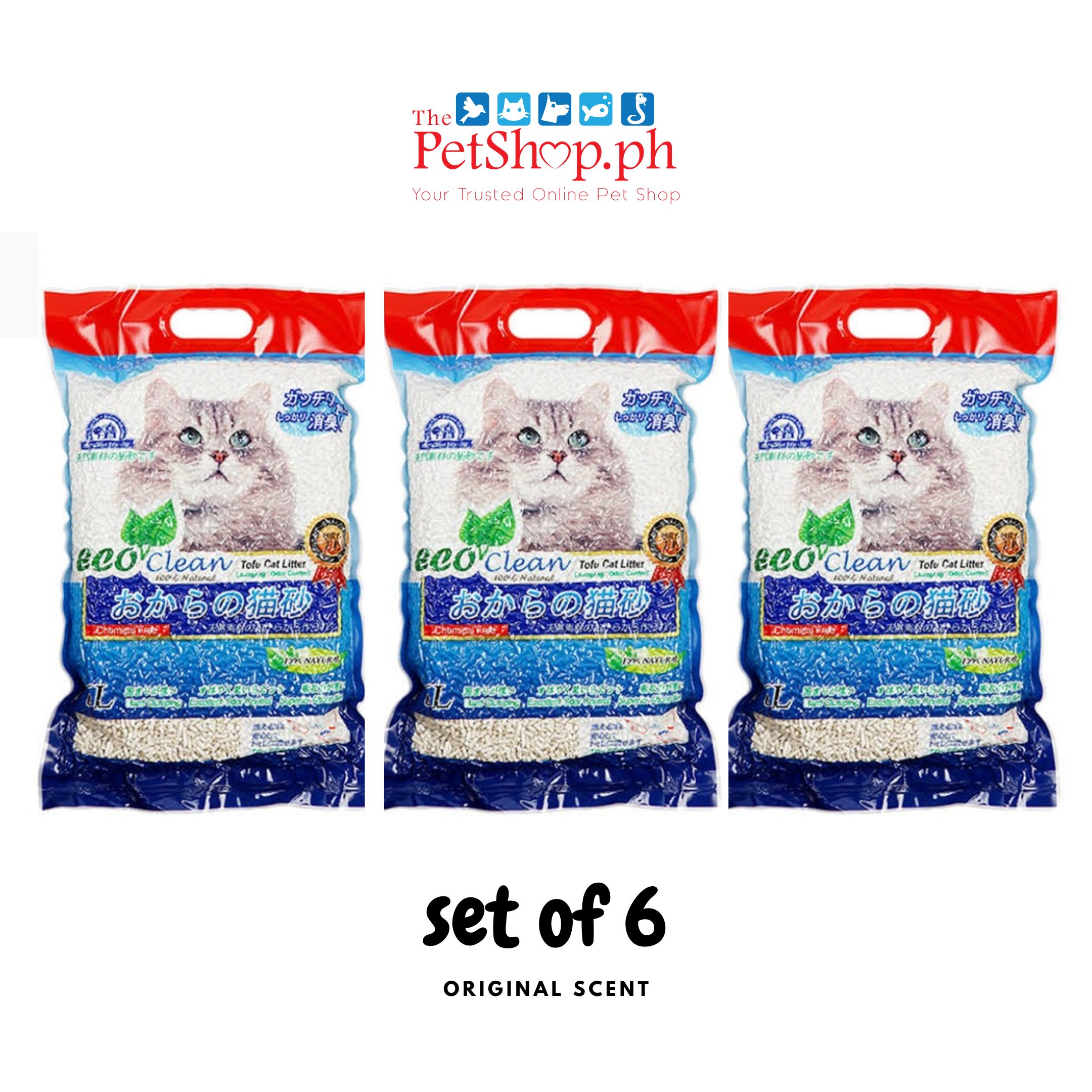 Eco Clean Tofu Set of 6 - Original Scent Cat Litter Clumping 7L